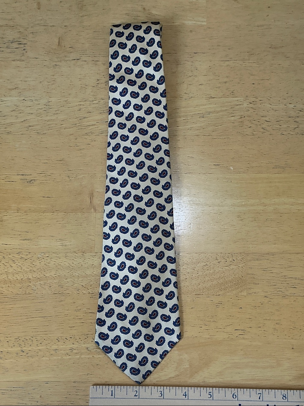 Club Room Cream Tie with Navy Paisley and Red Dots